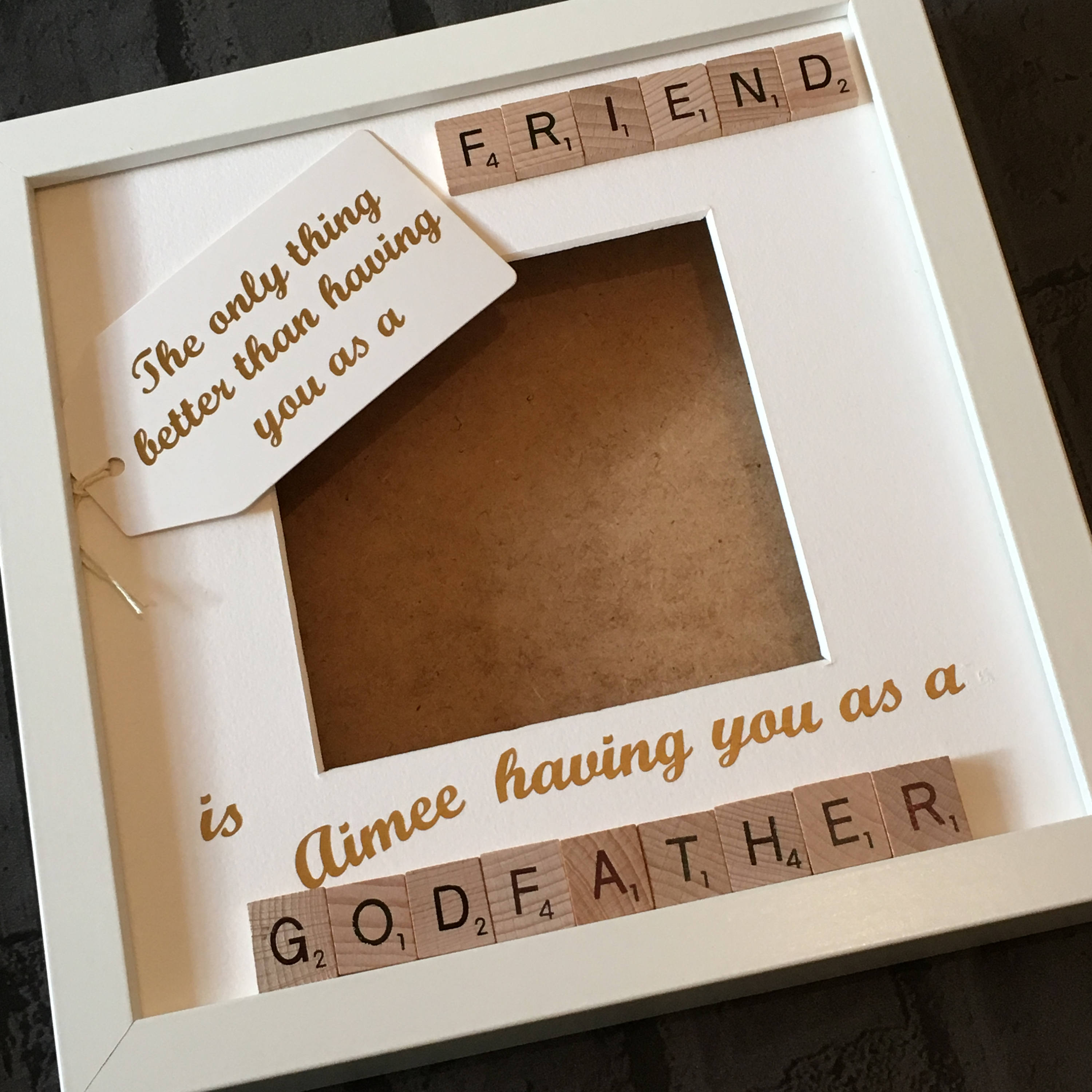 Godfather Friend Letter Tile Photo Frame - Perfect Christening GIft.
