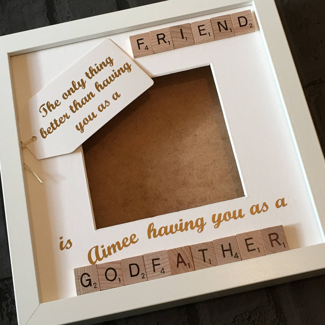 Godfather Friend Letter Tile Photo Frame - Perfect Christening GIft.
