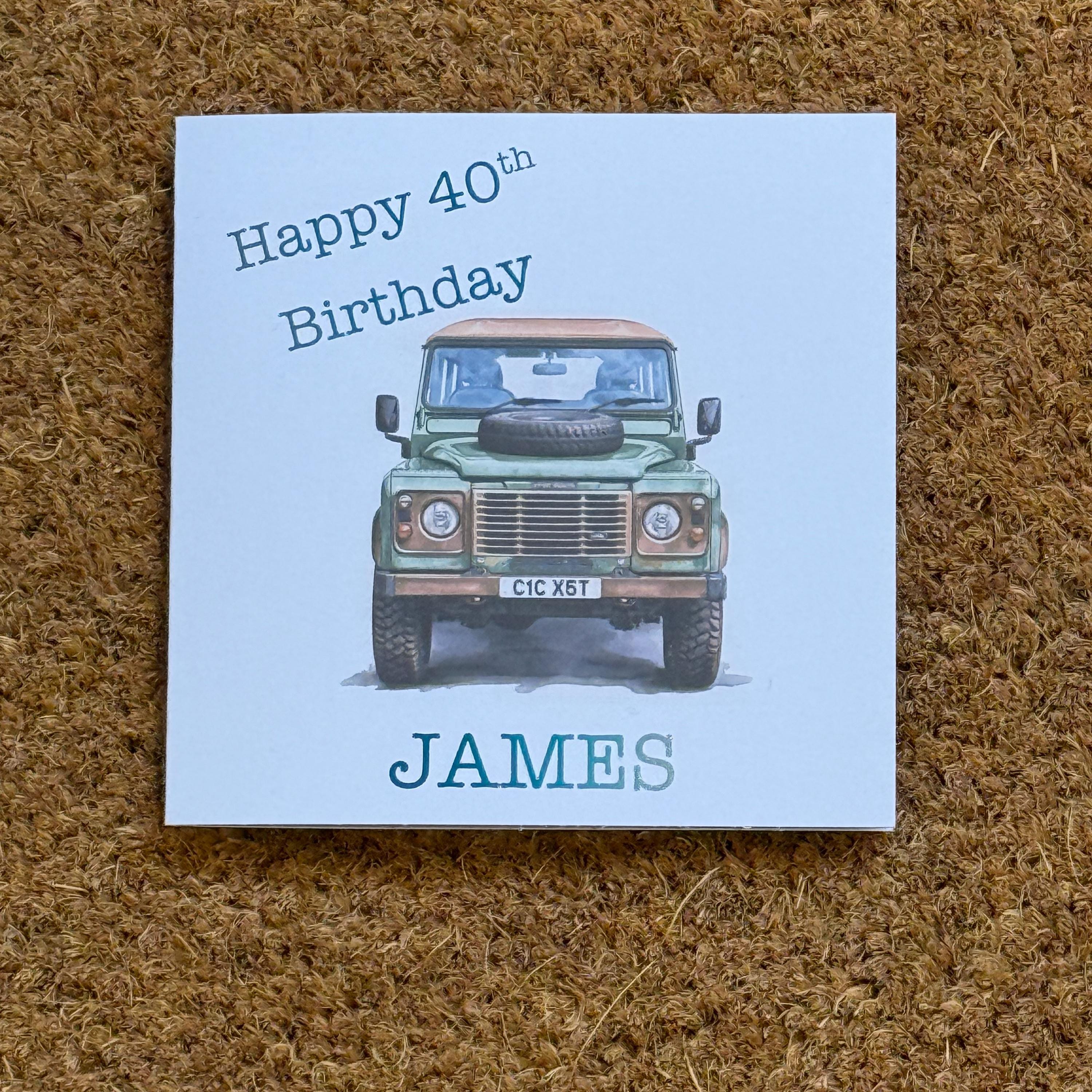 Land Rover Defender Birthday Card | Watercolour Style with Personalised Foil Details.