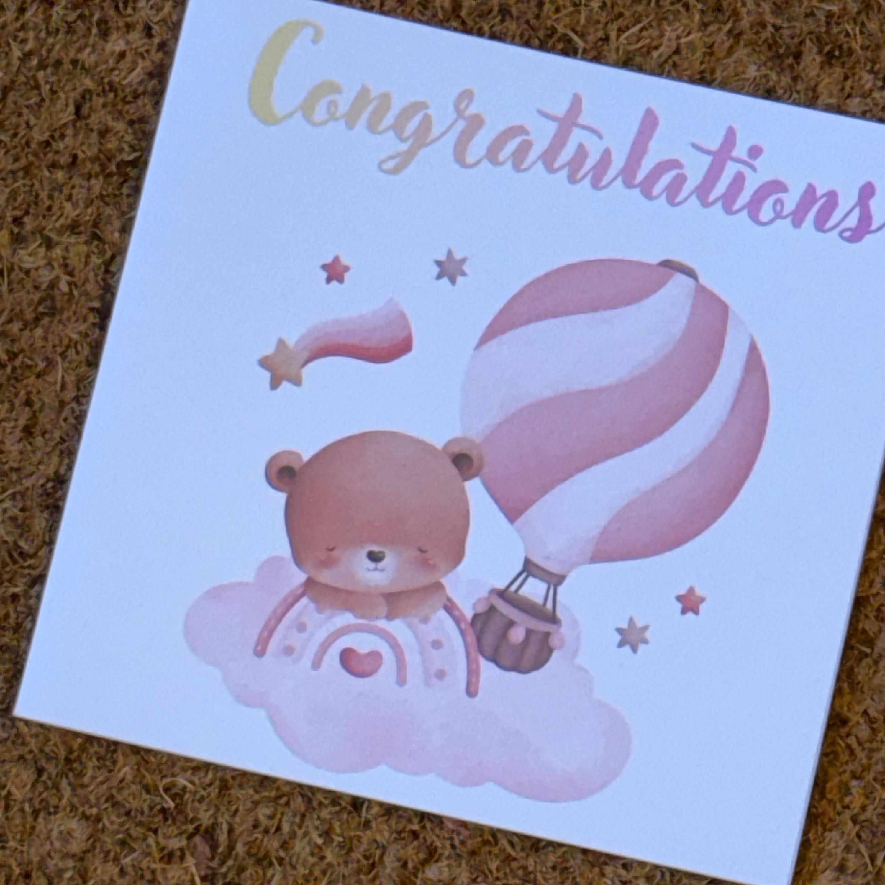 Baby Congratulations Card | Bear & Balloons, Newborn Gift