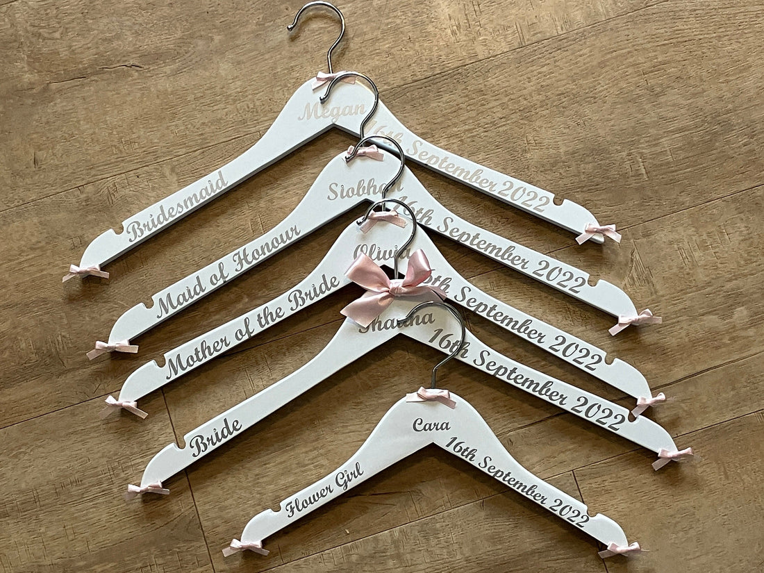 Wedding Hangers set of 4 | Personalised with name, date and role | Perfect Memento