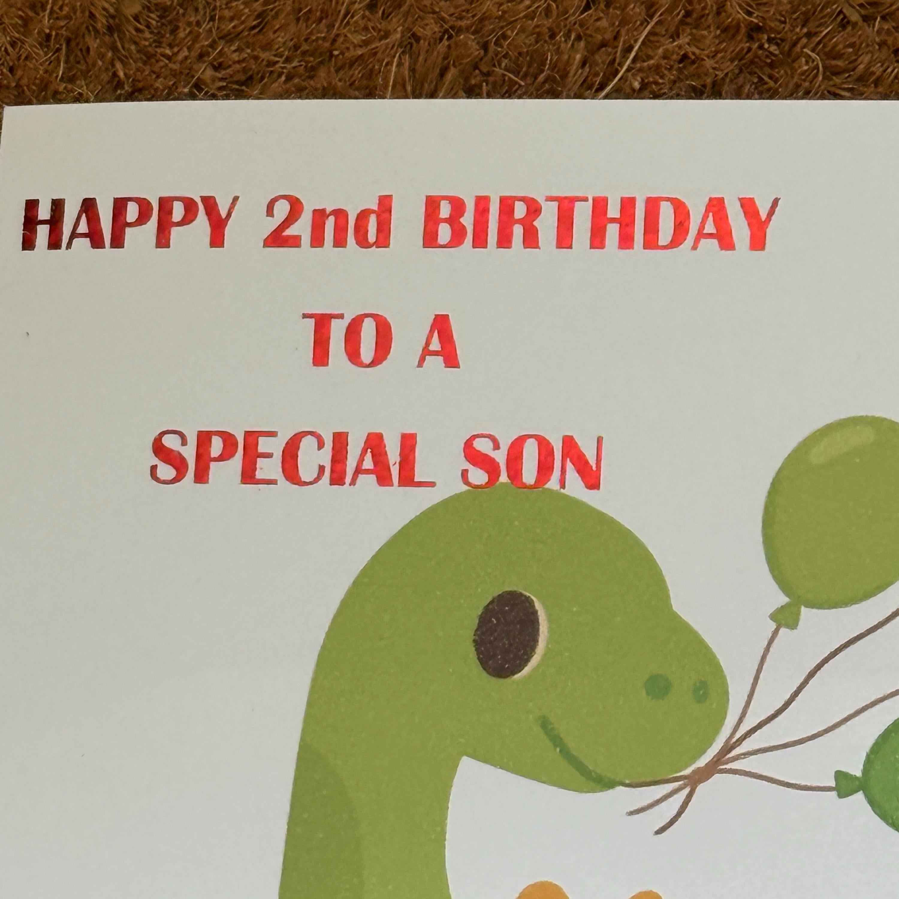 Dinosaur Birthday Card | Foiled Message with Name & Age | Dino with Balloons | 6x6 Kids