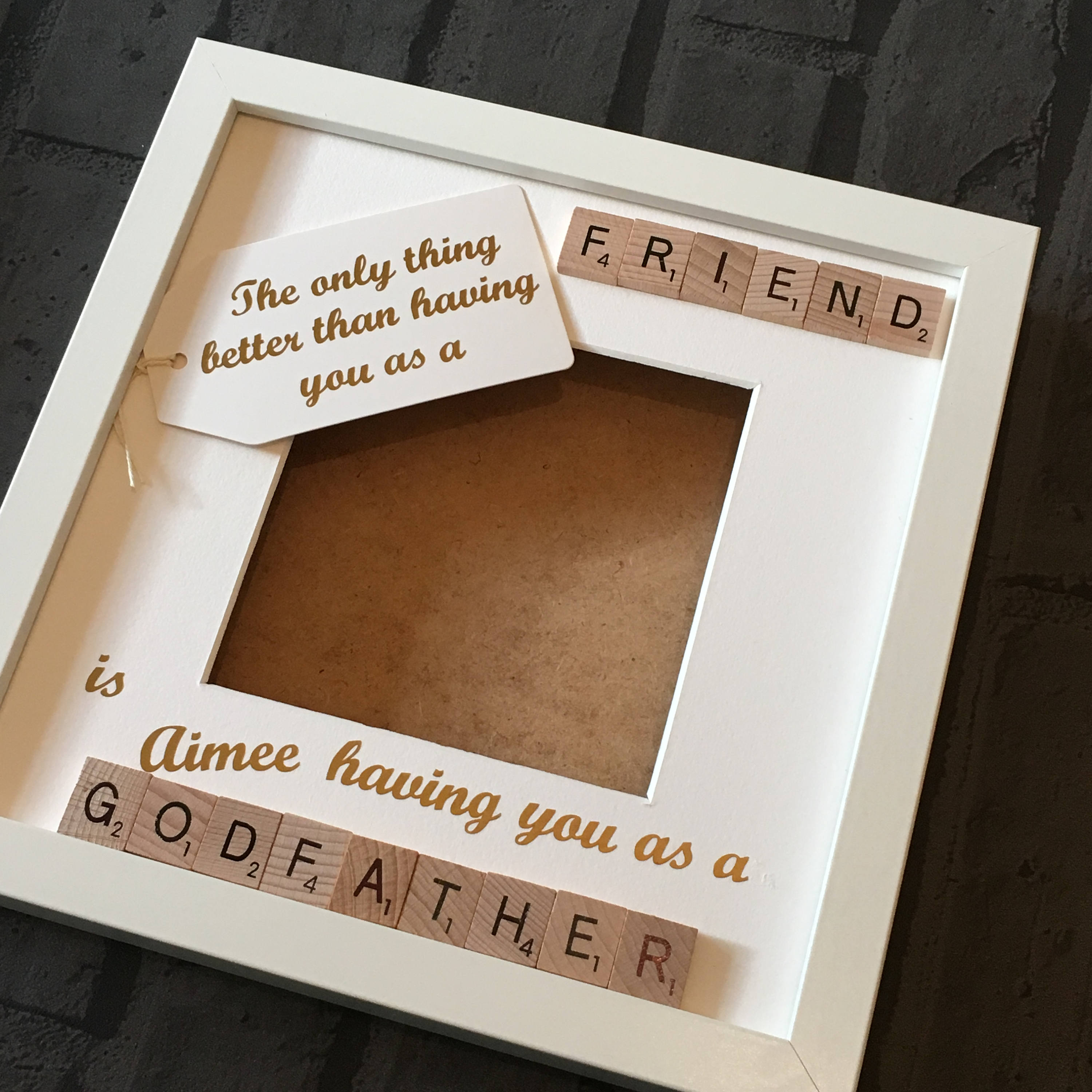 Godfather Friend Letter Tile Photo Frame - Perfect Christening GIft.