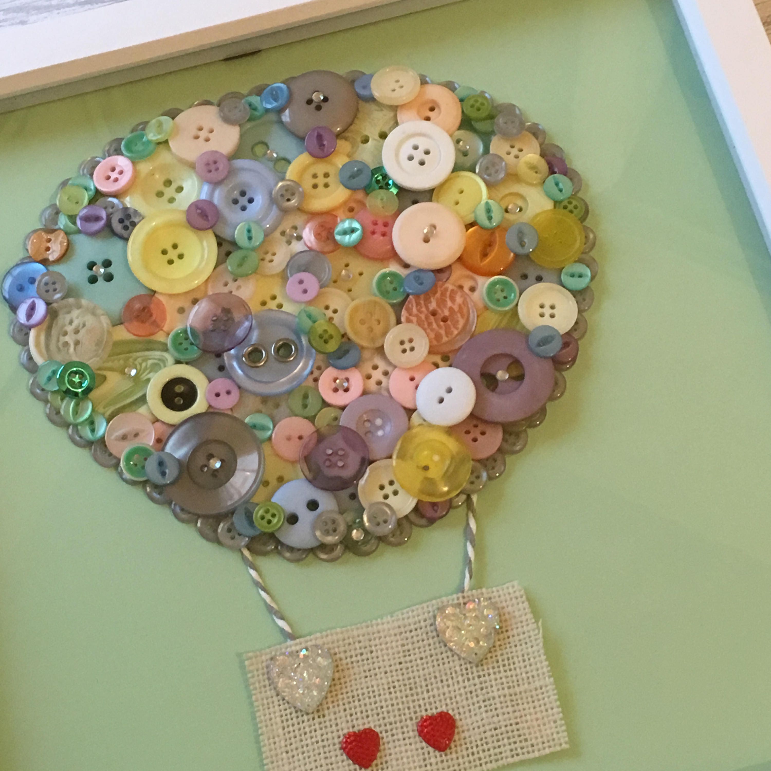 Hot Air Balloon Button Art Frame - Beautiful Nursery Art - Can be personalised.
