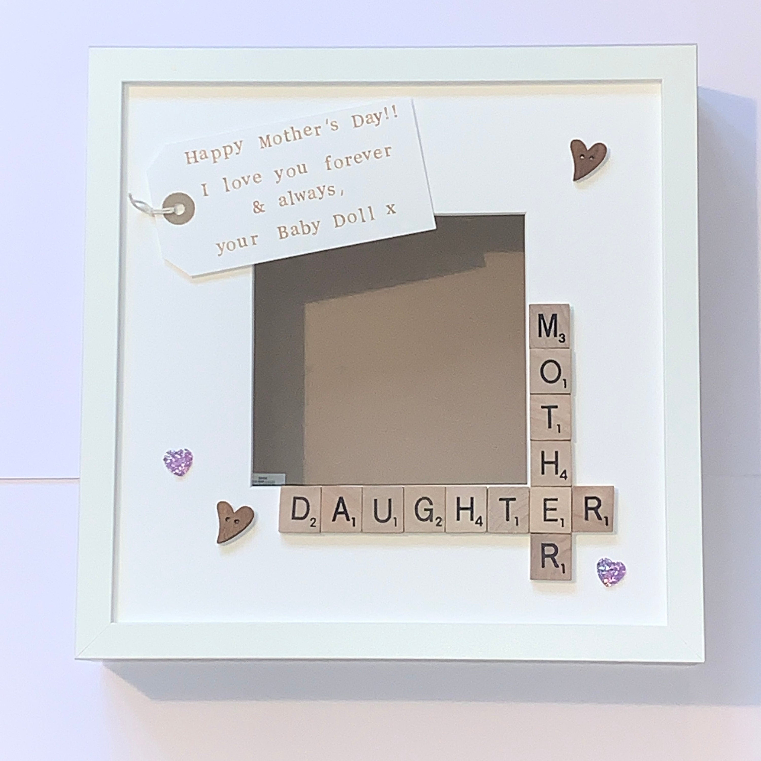 Mother Daughter Scrabble Art Frame, with personalised message. Photo Gift