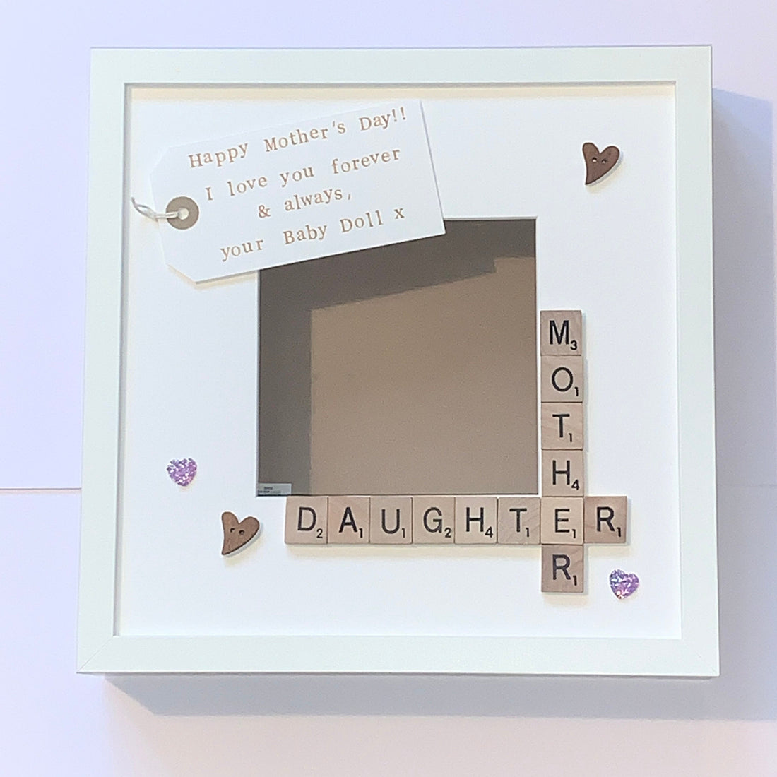 Mother Daughter Scrabble Art Frame, with personalised message. Photo Gift
