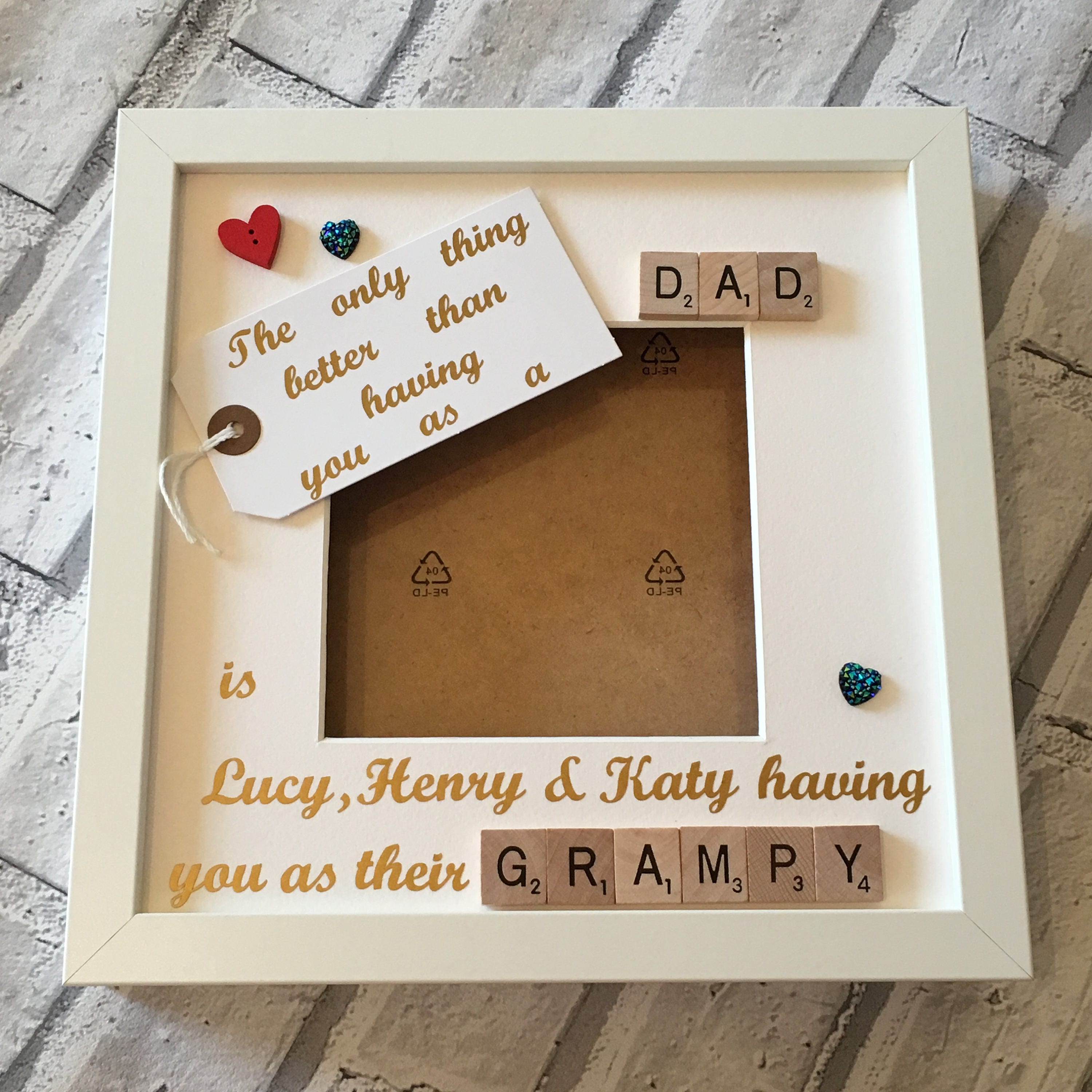Dad to Grandad Personalised Letter Tile Photo Frame - Celebrating Dad and Grandad