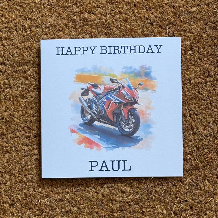Honda CBR1000RR-R Fireblade Watercolour Style Card | Personalised Foiled Message | 6x6 Biker Card