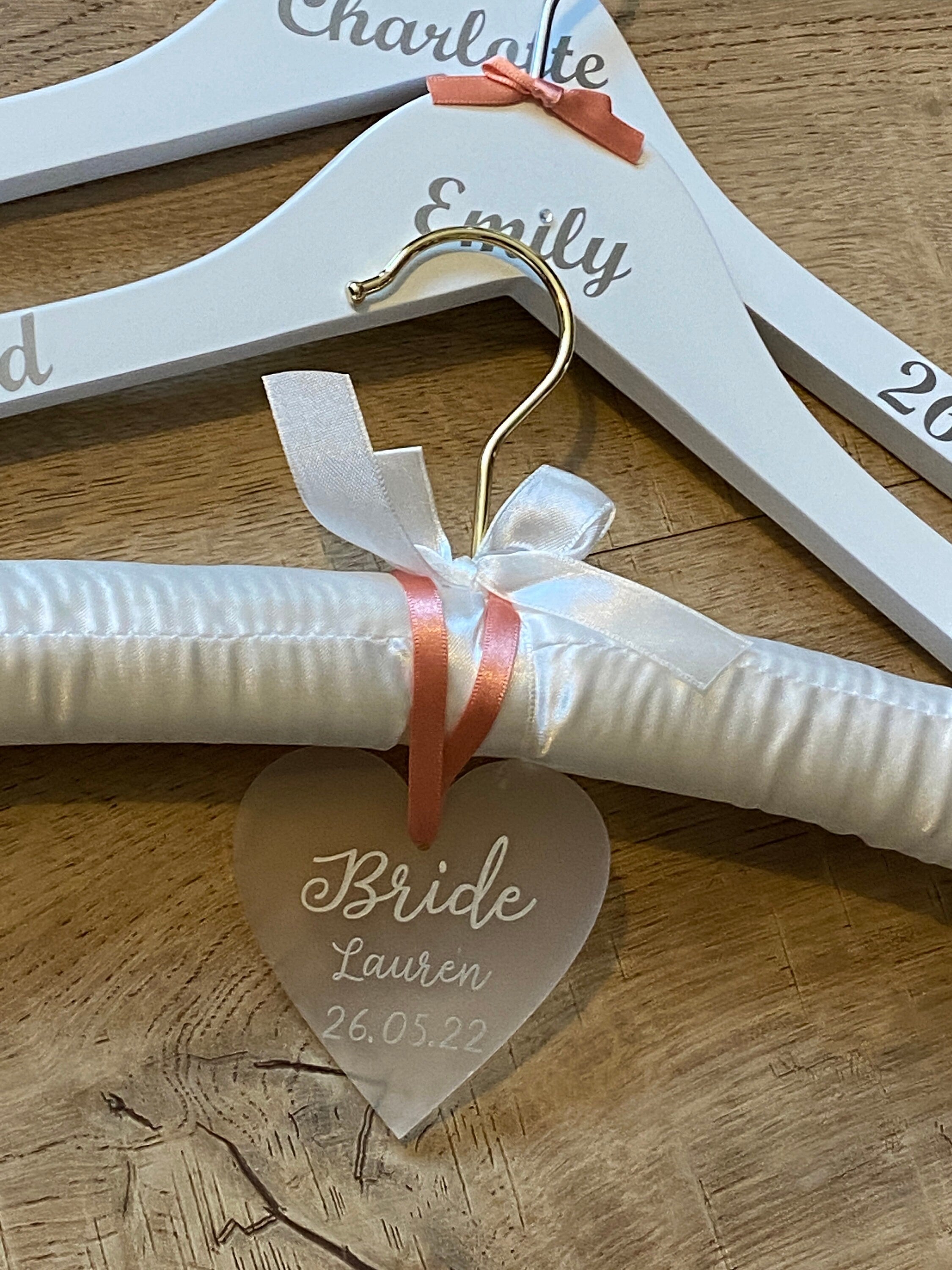 Satin Wedding Dress Hanger and Wooden Bridesmaids Hanger Set | Personalised