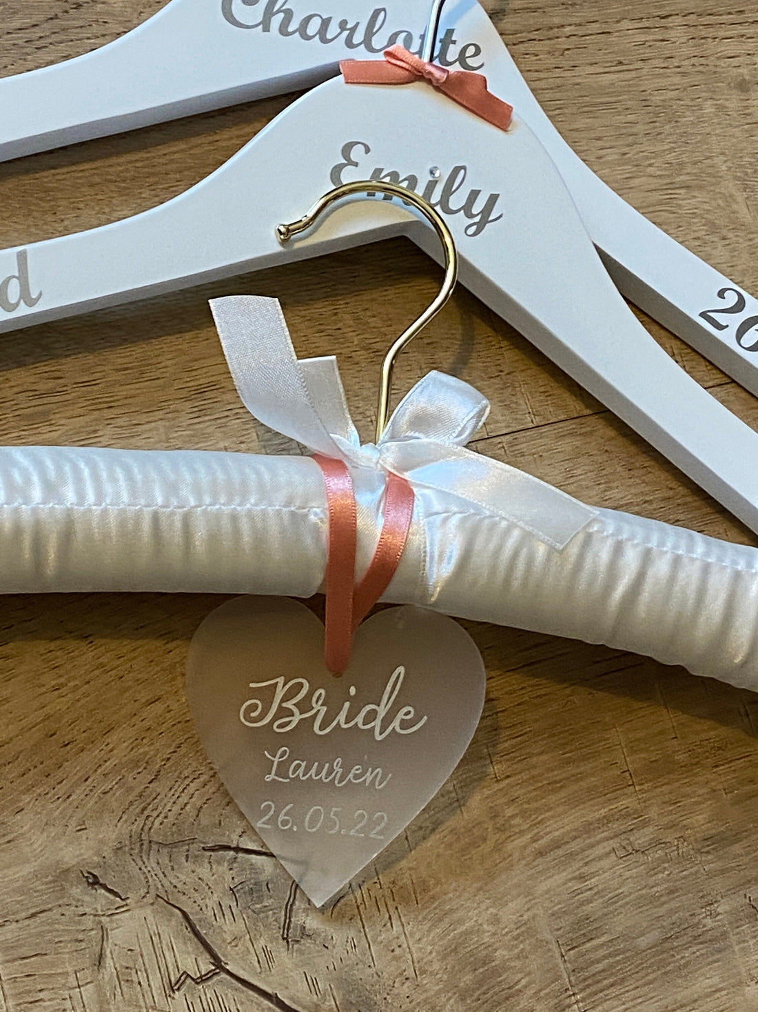 Satin Wedding Dress Hanger and Wooden Bridesmaids Hanger Set | Personalised