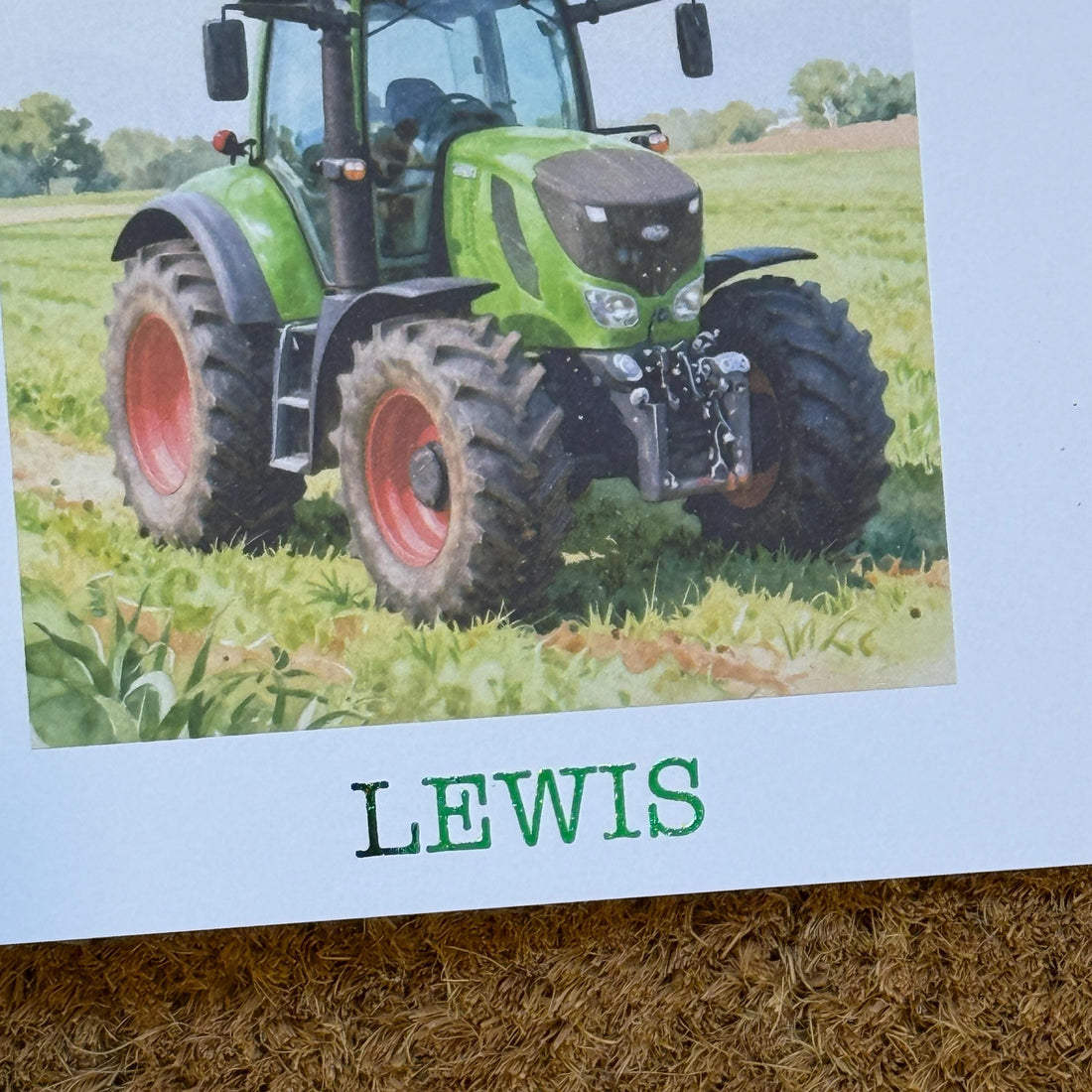 Green Modern Style Tractor Birthday Card | Watercolour Style with Personalised Foiled Message (6x6 Inch)