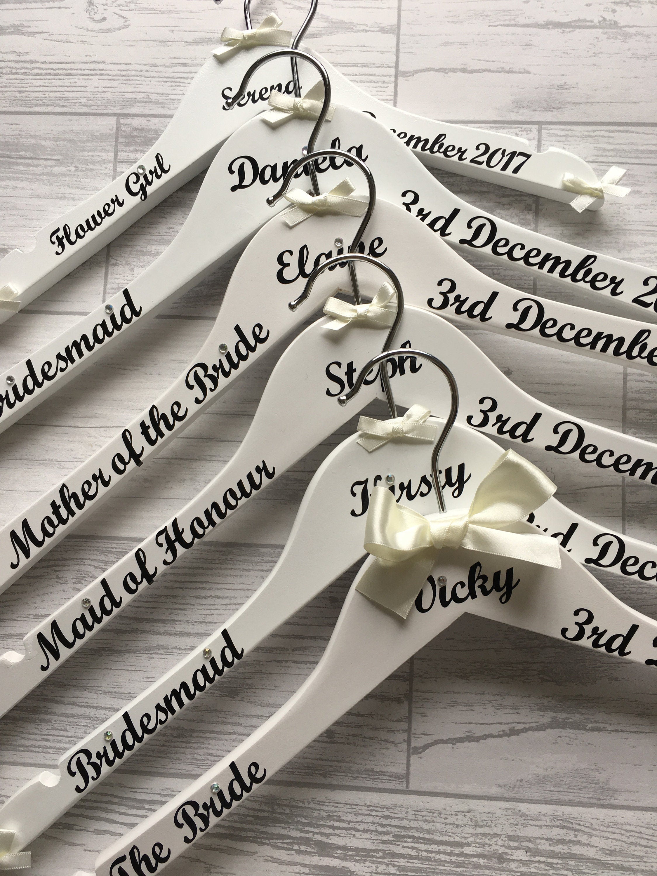 Customised Wedding hangers - Set of 7 - Bridal Party Outfit Organisers - Personalised