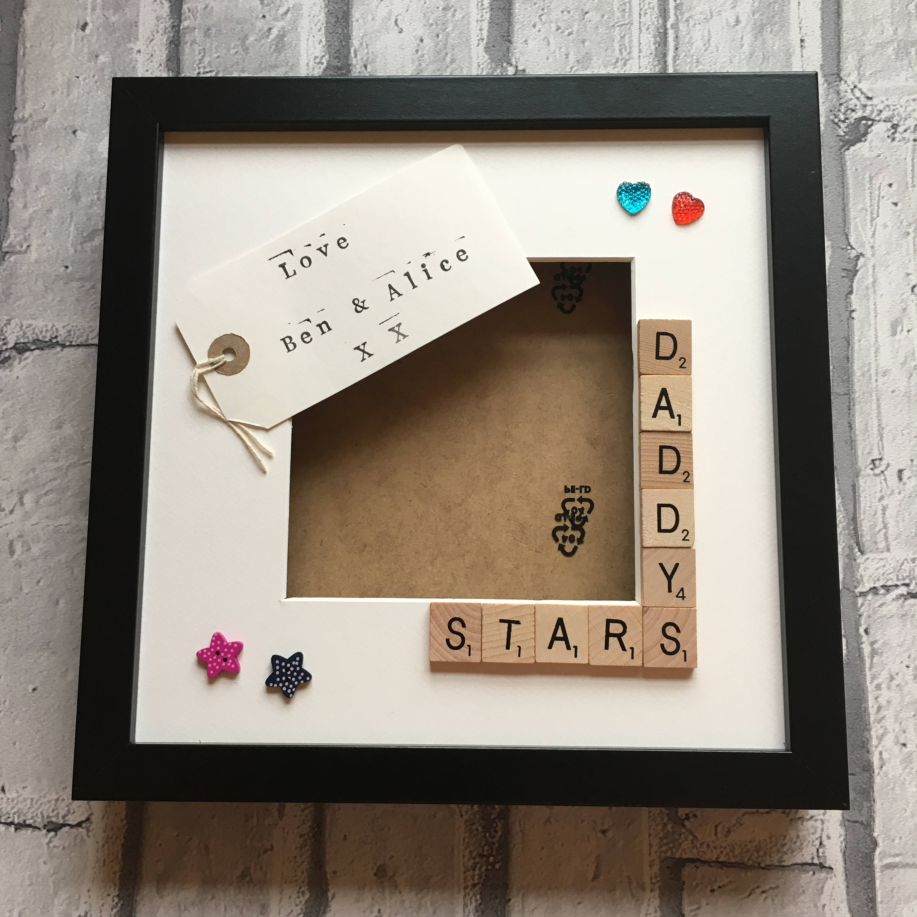 Personalised Scrabble Art Frame, Daddy's Angels, Stars, Monsters