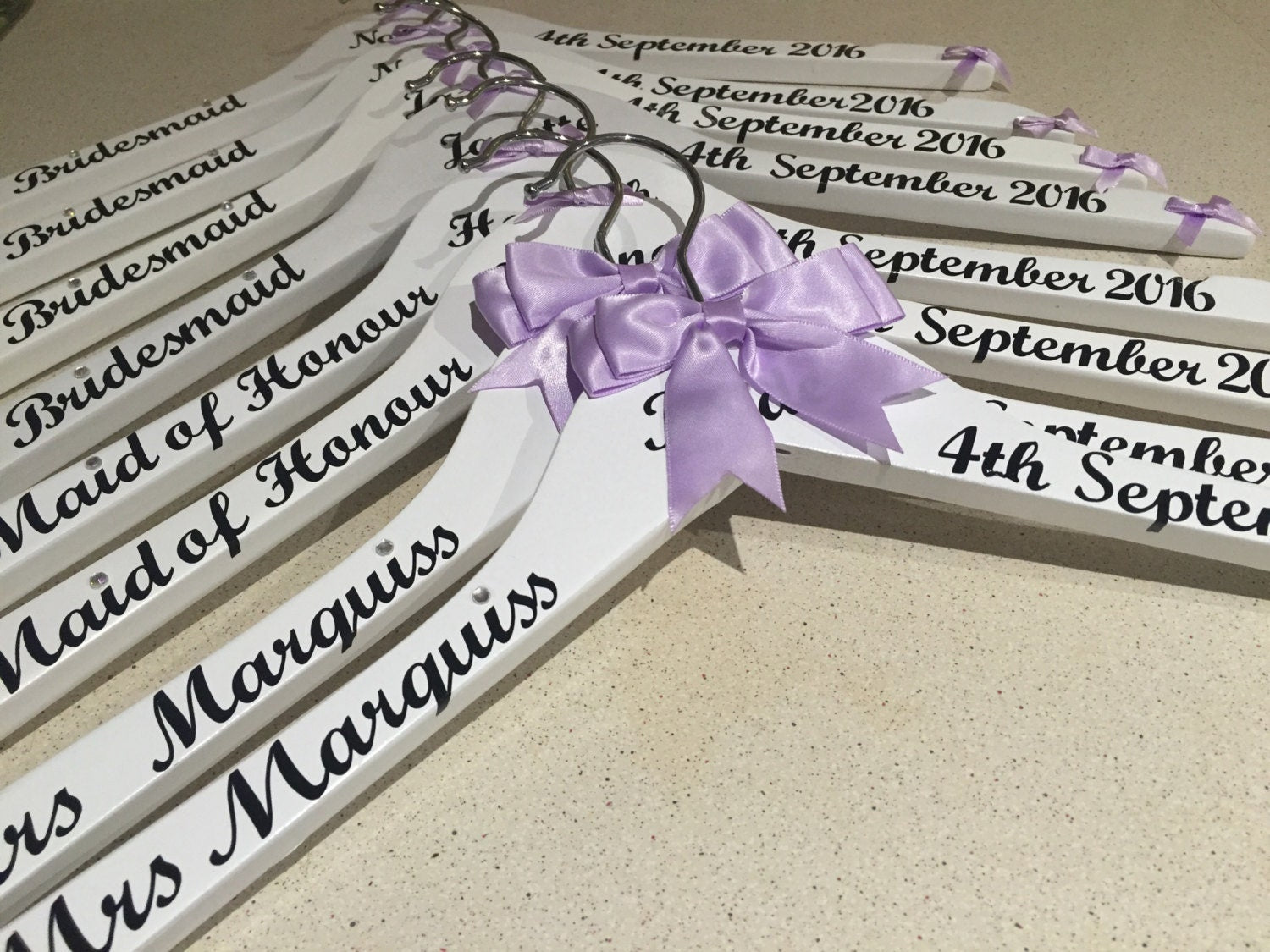 Customised Wedding hangers - Set of 7 - Bridal Party Outfit Organisers - Personalised