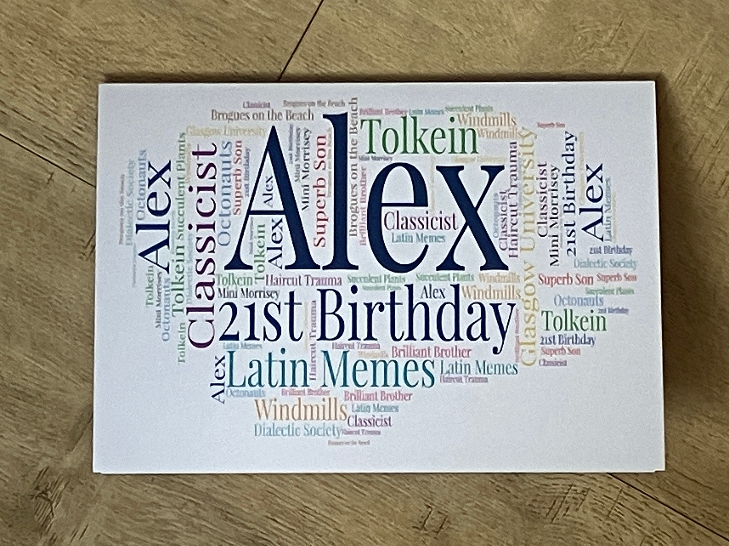 Typography Personalised Word Art Card, Custom Greetings Card