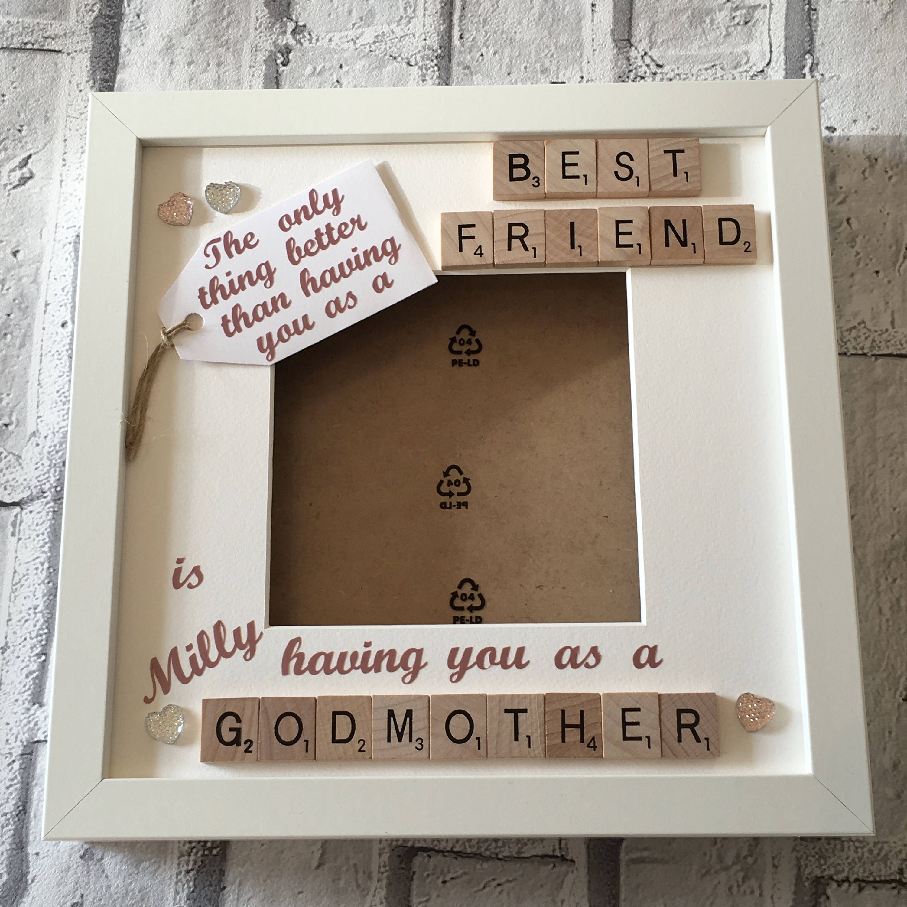 Friend to Godmother Scrabble Art Photo Frame | Personalised Godparent Gift