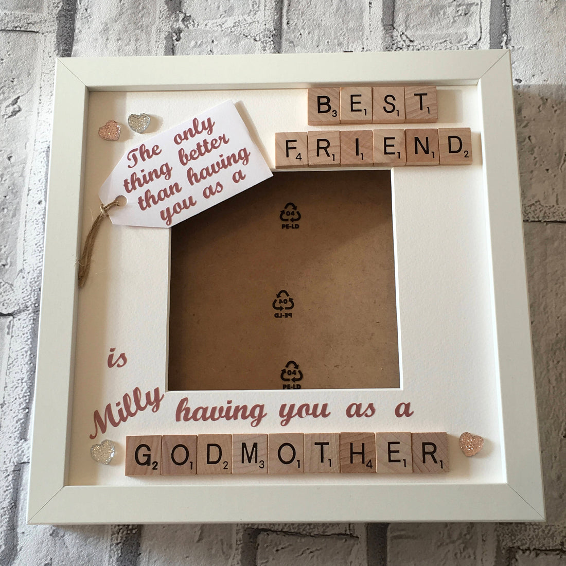Friend to Godmother Scrabble Art Photo Frame | Personalised Godparent Gift