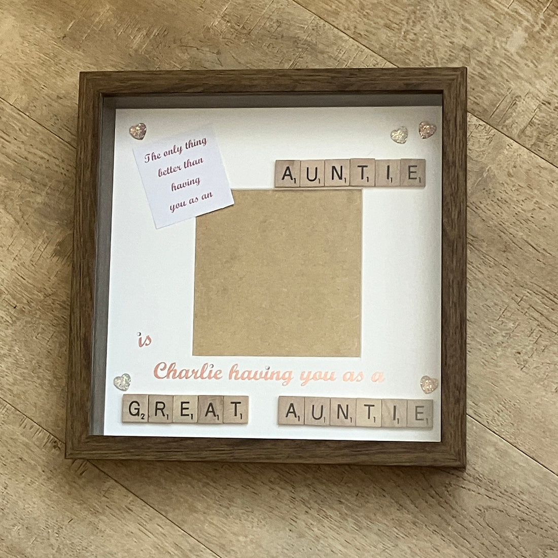 Auntie to Great Auntie Letter Tile Photo Frame - Personalised with name - Choice of colours
