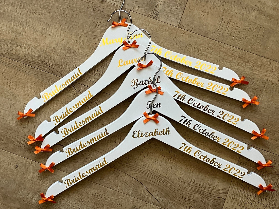 Set of 10 Wedding Hangers | Personalised with name, date, role | Ideal for the Bridal Party