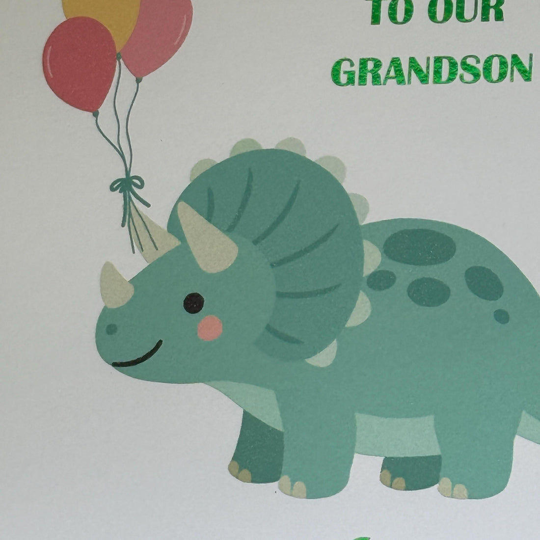 Dinosaur Birthday Card | Foiled Message with Name & Age | Dino with Balloons | 6x6 Kids