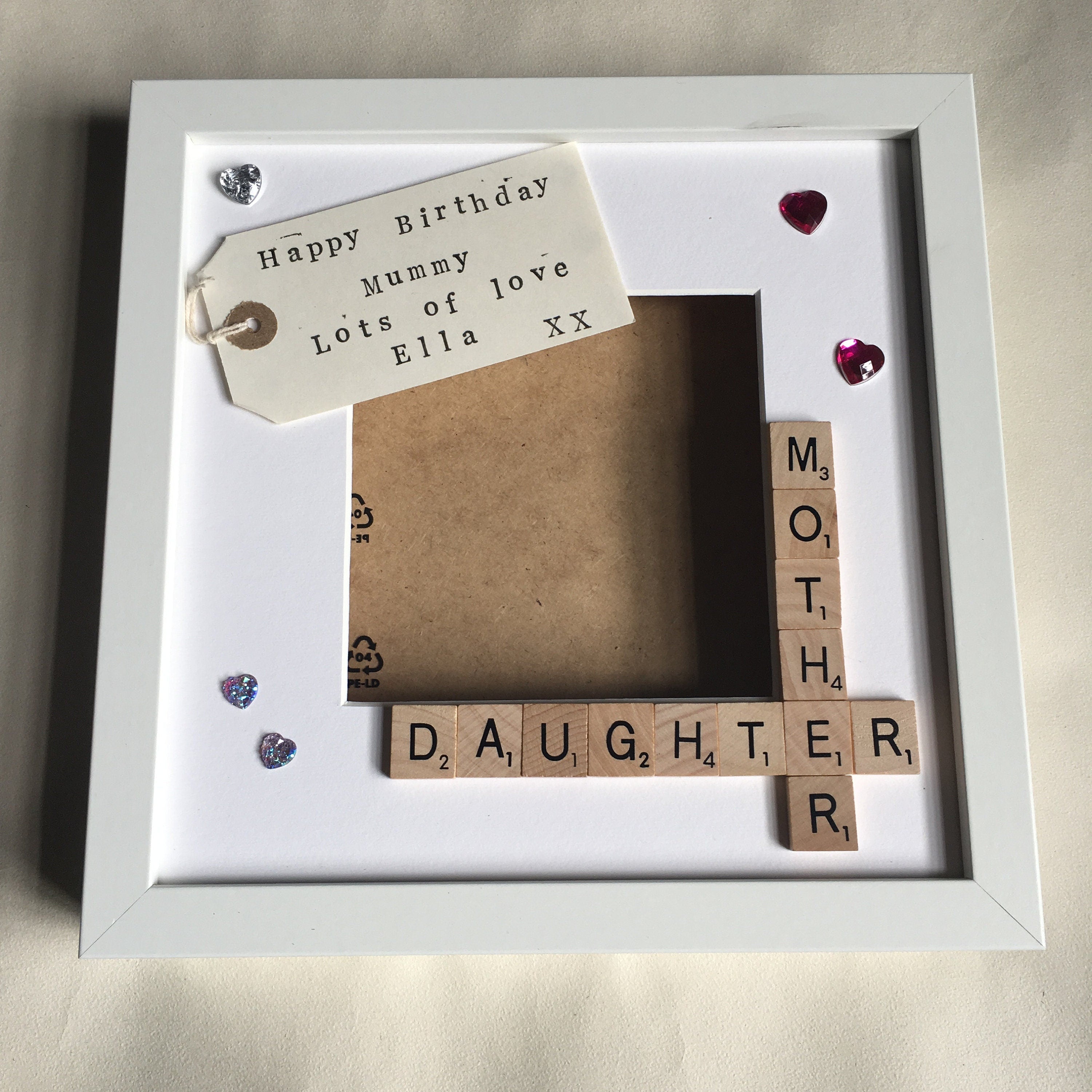 Mother Daughter Scrabble Art Frame, with personalised message. Photo Gift