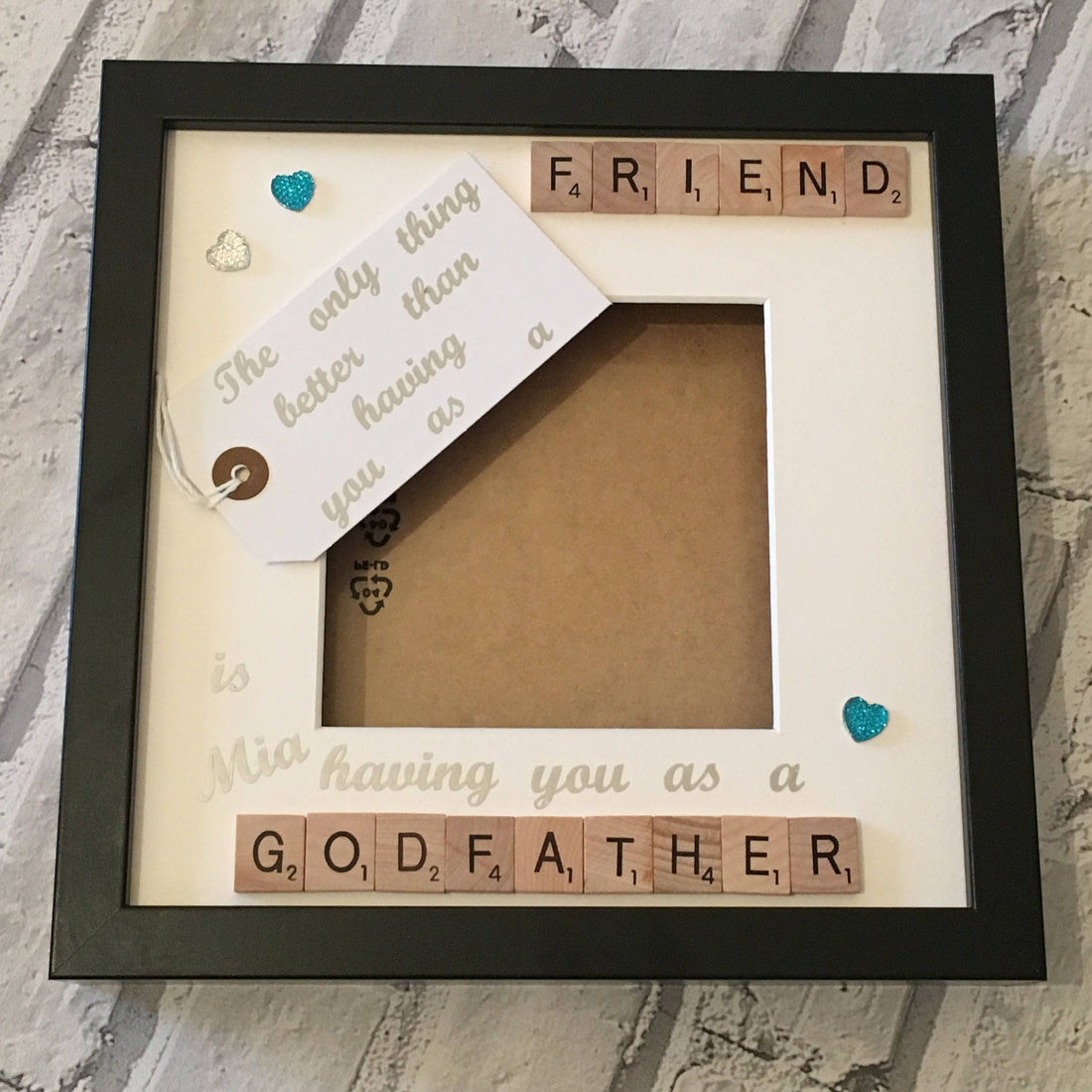 Godfather Friend Letter Tile Photo Frame - Perfect Christening GIft.