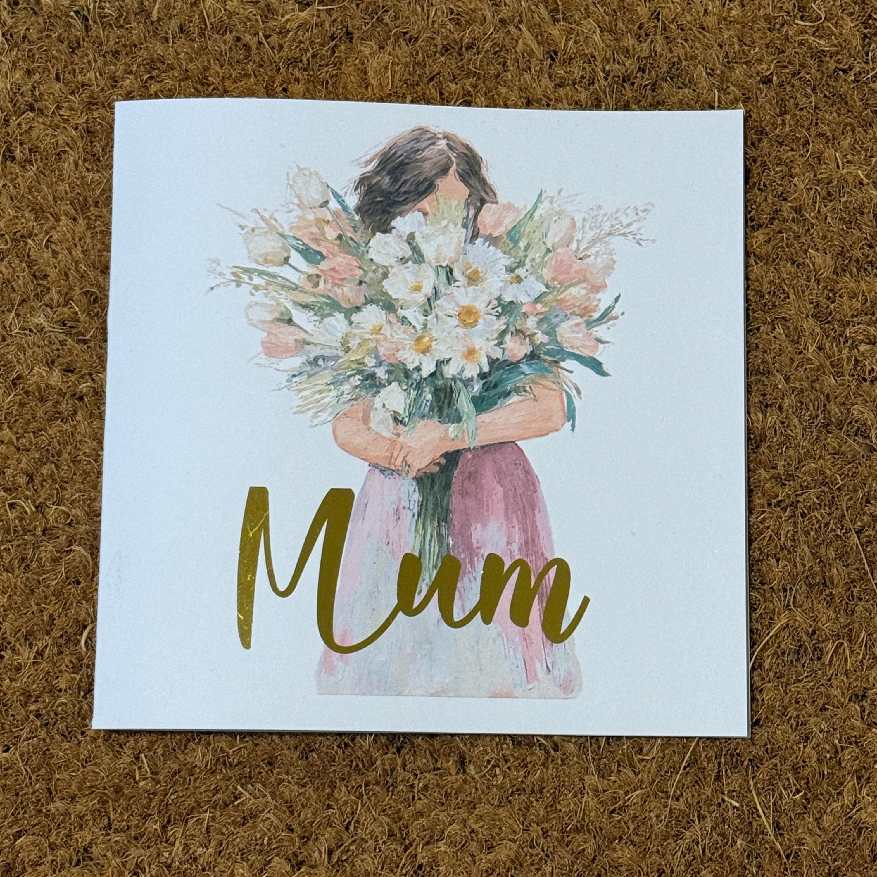 Foiled Mum Card | Watercolour Floral Woman Illustration | Birthday, Mother's Day (6x6 Inch)
