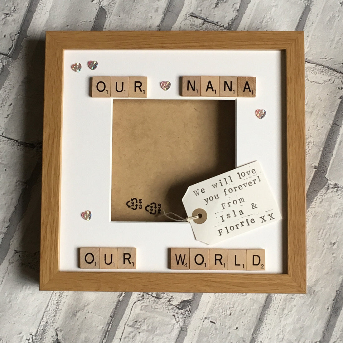 Our World, Nana, Grandma, Personalised Scrabble Art Photo Frame,