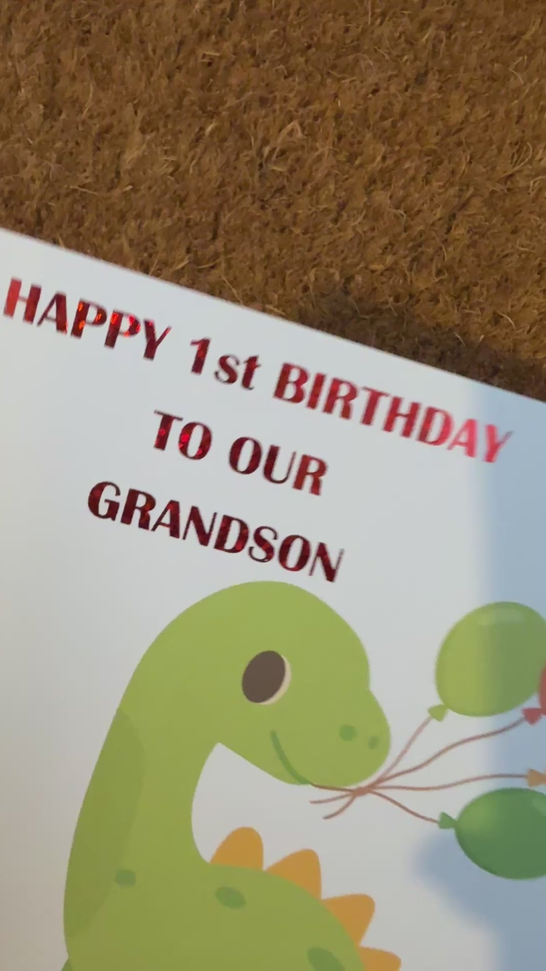 Dinosaur Birthday Card | Foiled Message with Name & Age | Dino with Balloons | 6x6 Kids